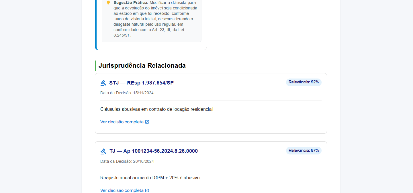 Interface do sistema Juris Insight de análise de jurisprudência